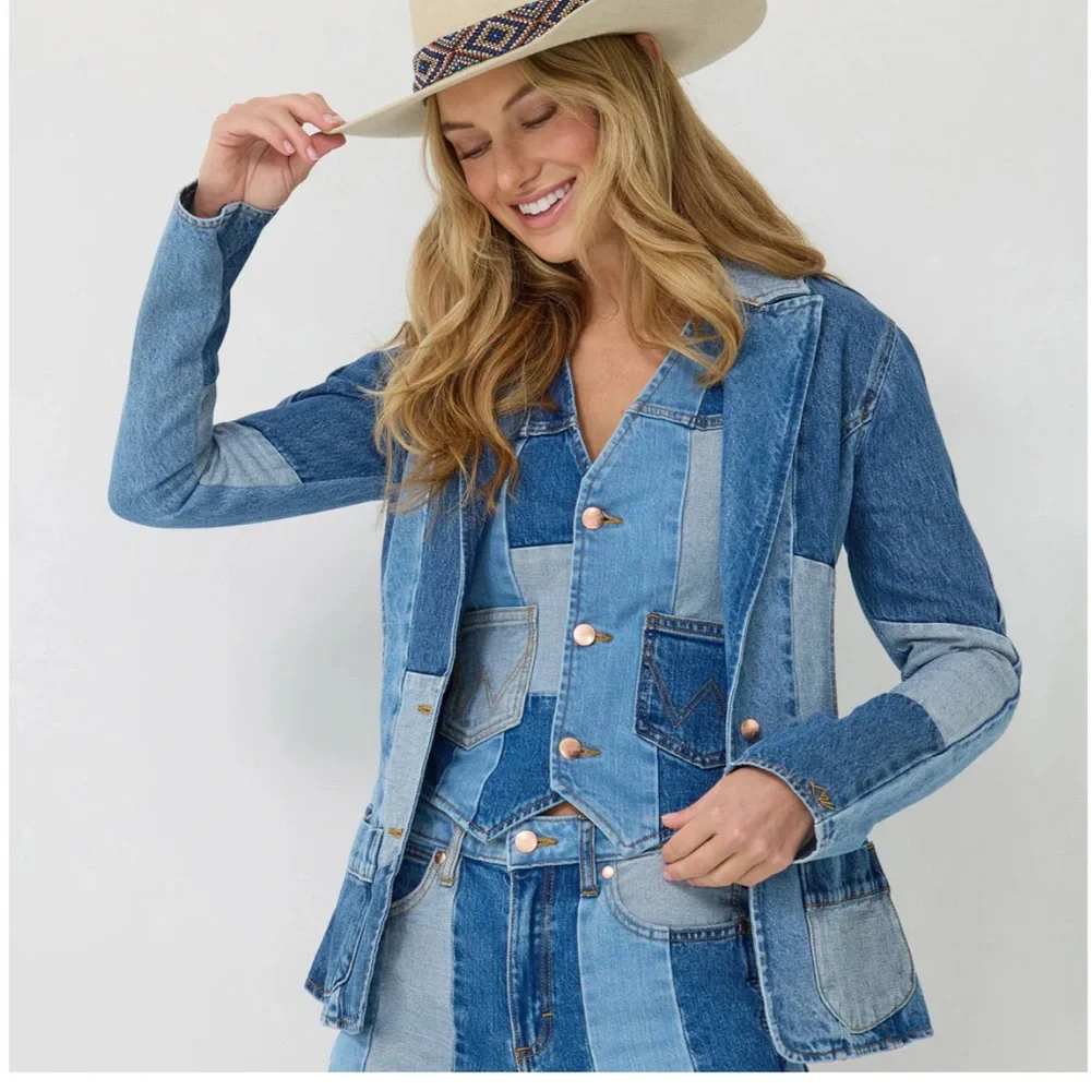 Wrangler x Lainey W Patchwork Denim Blazer Jacket • Rare Collab • Size Large - Picture 15 of 15